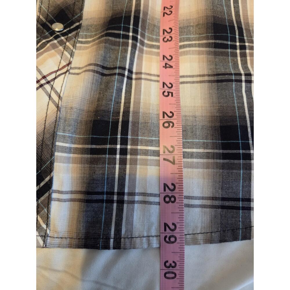 Wrangler Shirt Mens Large Beige Black Plaid Western Snap Pockets Long Sleeve - Picture 8 of 8